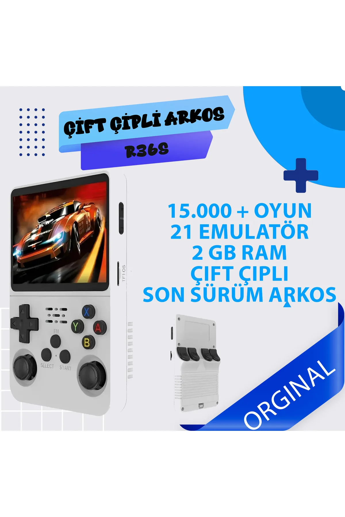R36S Çift Çipli 2GB RAM 64GB  21 Emülatör  Arkos Yeni Sürüm 15-000+ Oyun Konsolu